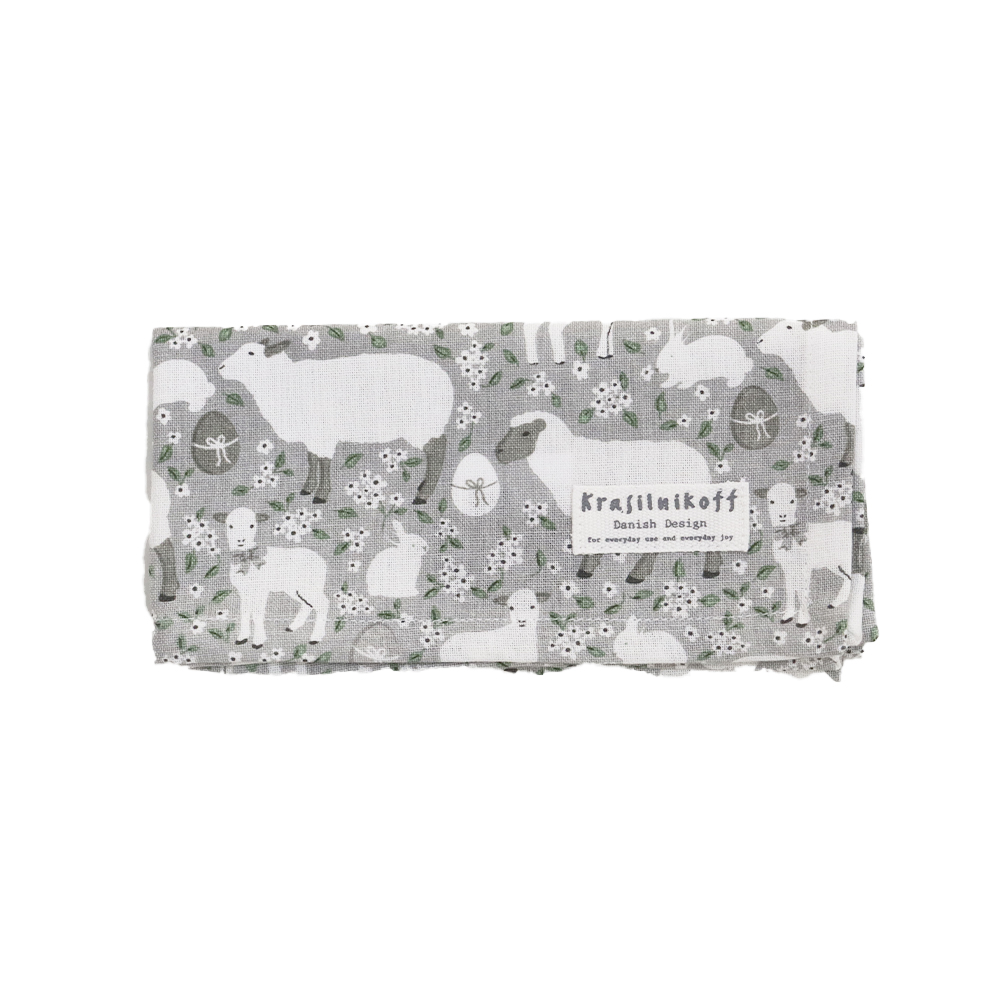 Krasilnikoff Stoffserviette Lämmchen und Hasen Grau