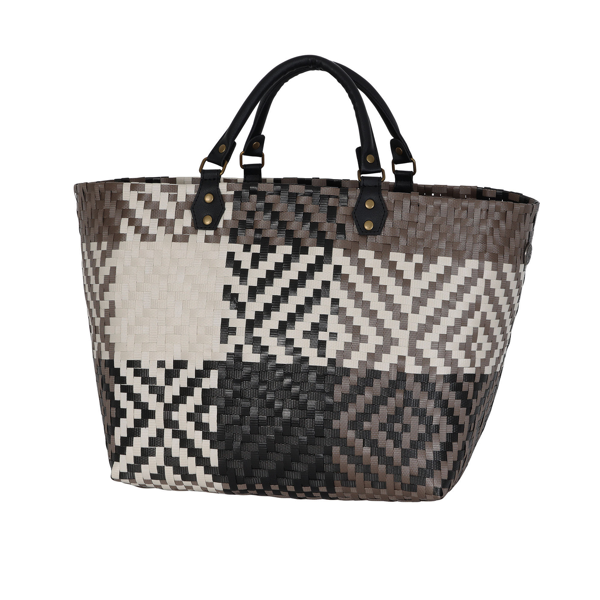 Handed By Quinn Shopper Black Taupe m.Henkel aus PU-Leder