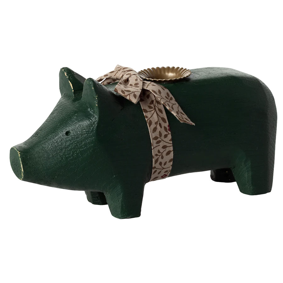 Maileg Kerzenhalter Holzschwein Dunkelgrün Medium