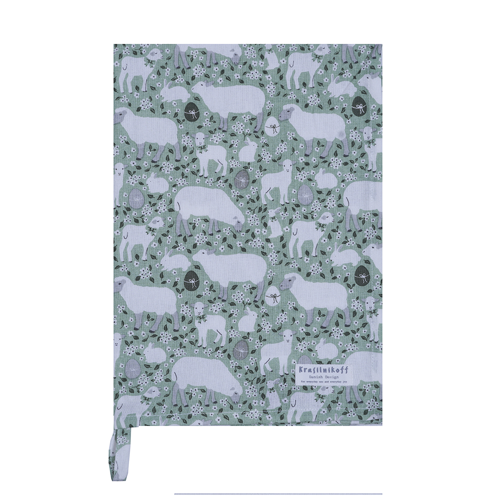 Krasilnikoff Geschirrtuch Lämmchen und Hasen Grün
