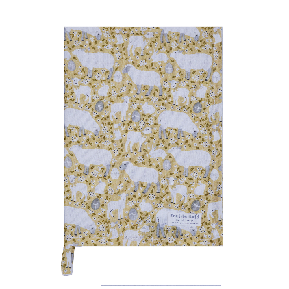 Krasilnikoff Geschirrtuch Lämmchen und Hasen Gelb