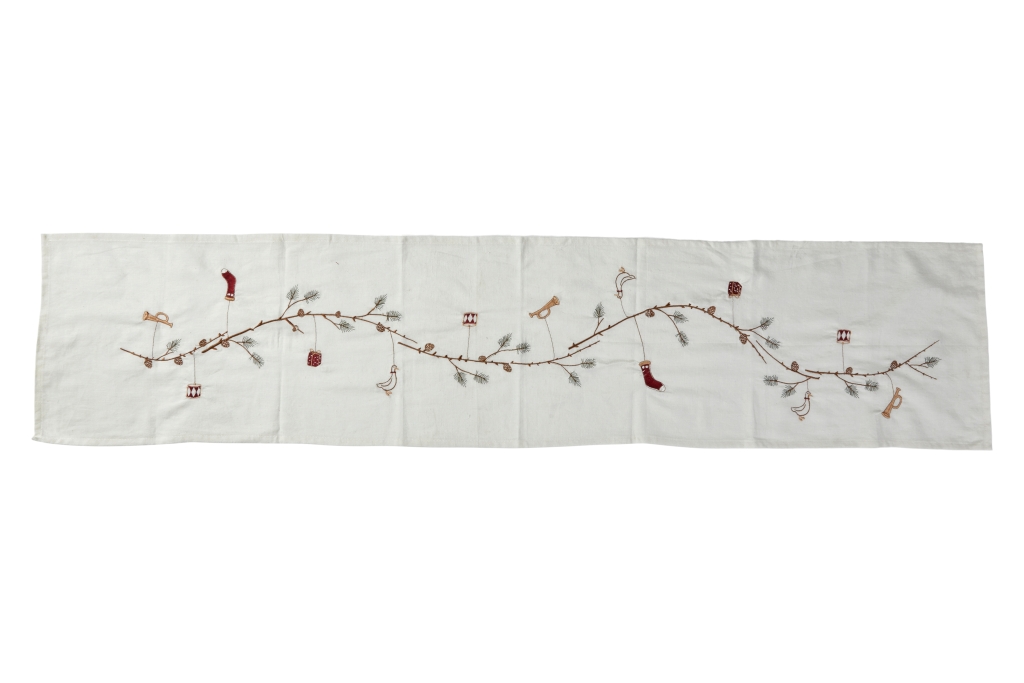 Speedtsberg Tischläufer mit Stickerei BW/Leinen