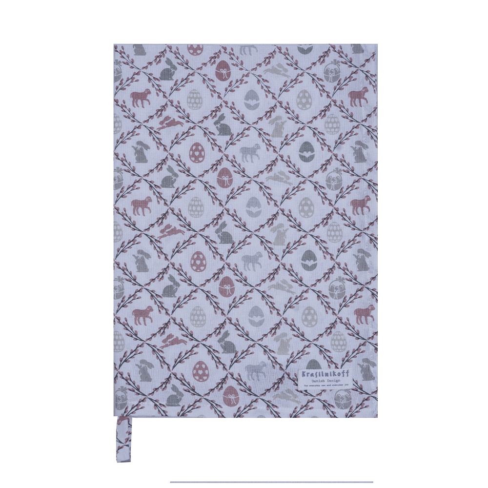 Krasilnikoff Geschirrtuch Diagonal Ostermotive Rosé