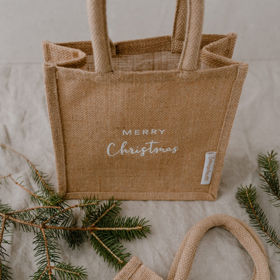Eulenschnitt Mini Jute Shopper Christmas im 2er Set