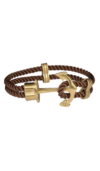 HAFEN-KLUNKER Anker Armband Edelstahl Textil braun gold 19 cm