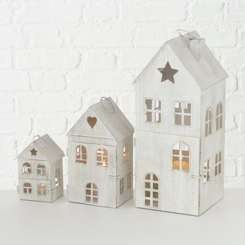 Windlicht / Laterne Haus H: 13 cm Weiss