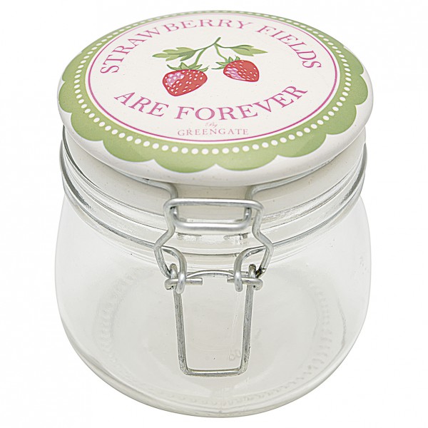 Greengate Aufbewahrungsglas Strawberry Pale Green 0,5 L