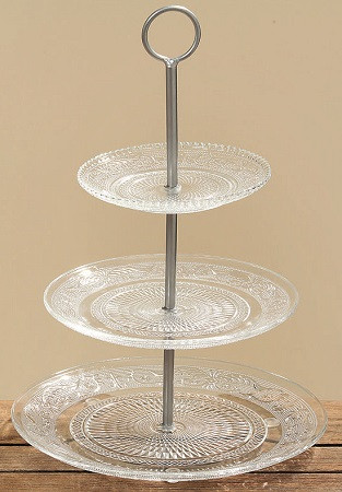 Etagere 3 Etagen aus Glas im Vintage Look 35 cm