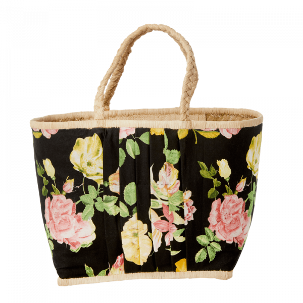 Rice Raffia Korbtasche Blumenprint Large