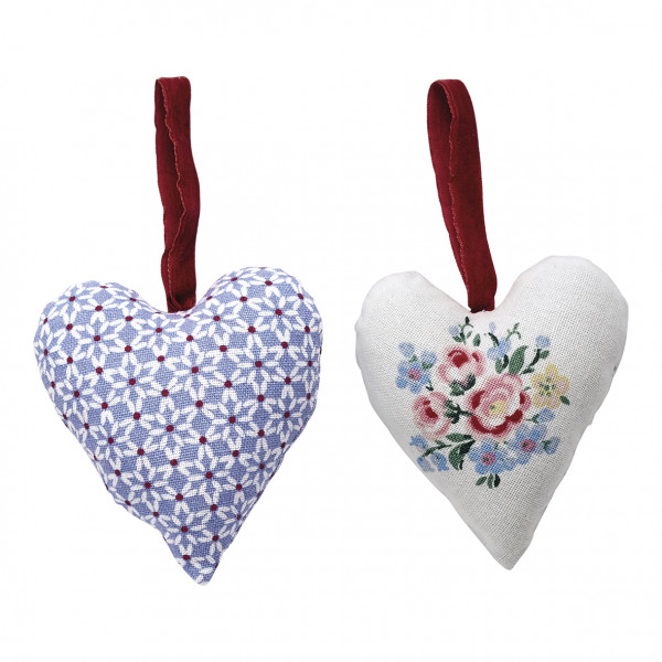Greengate Stoffherzen Anhänger Juno dusty blue 2er Set