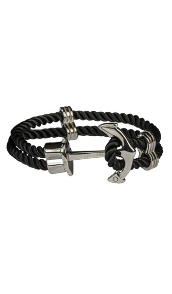 HAFEN-KLUNKER Anker Armband Edelstahl Textil schwarz silber 20 cm