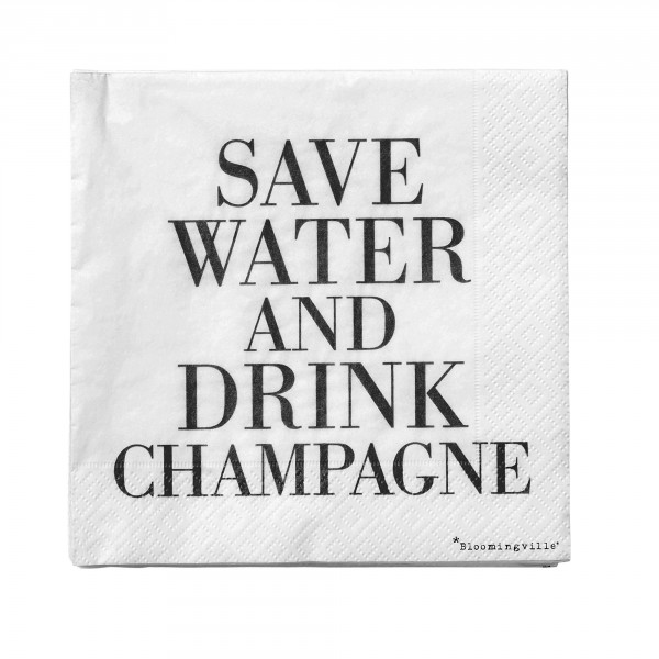 Bloomingville Papierservietten Save water and drink chamgagne