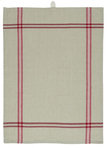 Ib Laursen Geschirrtuch ORGANIC Beige mit roten Streifen