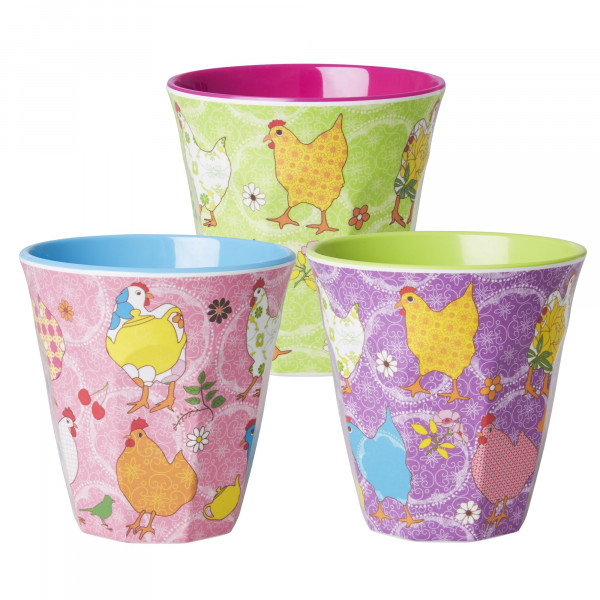 Rice Melamin Becher Two Tone Hen Print 4 Varianten