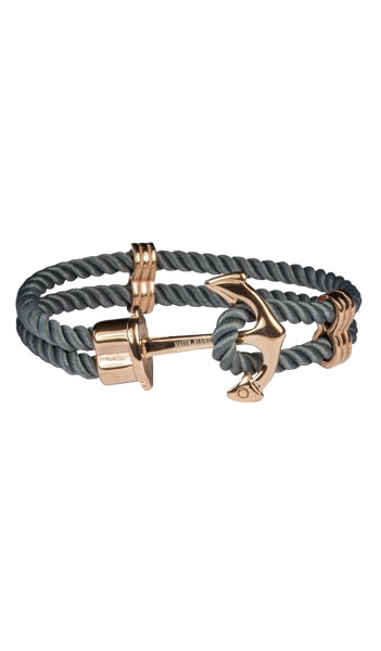 HAFEN-KLUNKER Anker Armband Edelstahl Textil grau rosegold 18 cm