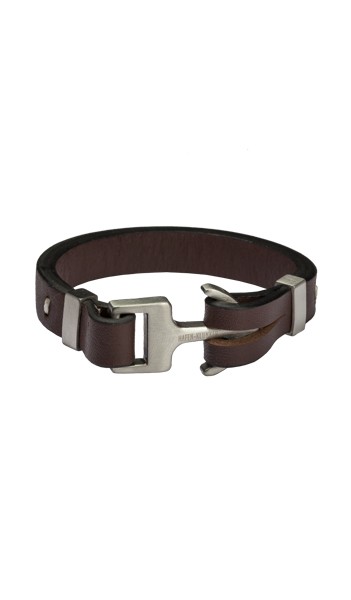 HAFEN-KLUNKER Anker Armband Edelstahl Leder braun silber matt 19 cm