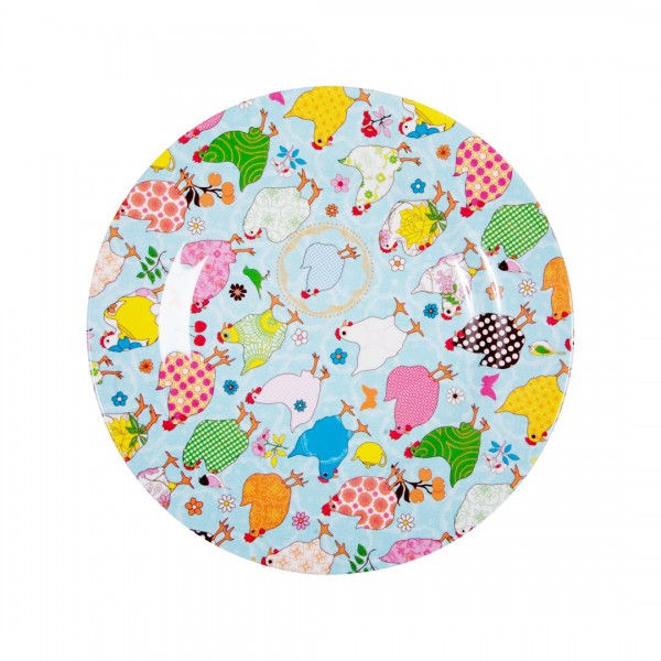 Rice Melamin Teller Two Tone Hen Print