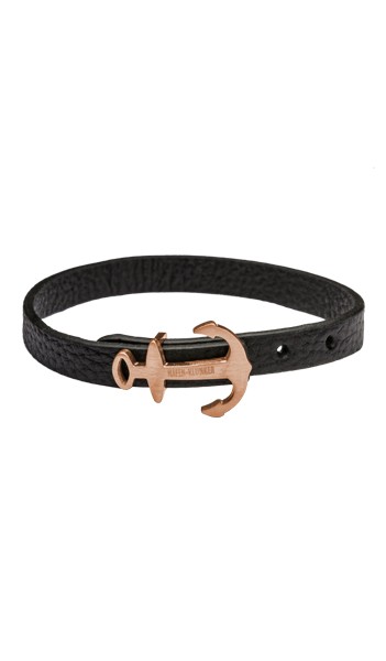 HAFEN-KLUNKER Mini Anker Armband Edelstahl Leder schwarz rosegold matt