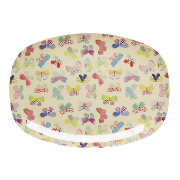 Rice Melamin Teller Oval Two Tone Butterfly Print