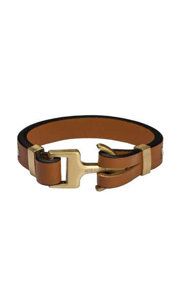 HAFEN-KLUNKER Anker Armband Edelstahl Leder camel gold matt 19 cm