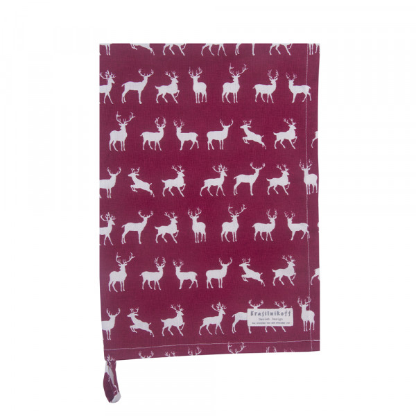 Krasilnikoff Geschirrtuch Deers Line Up Red